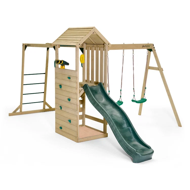 Plum Lookout Tower Wooden Playcentre Outdoor Climbing Frame with Slide Ages 3+ Natural Wood