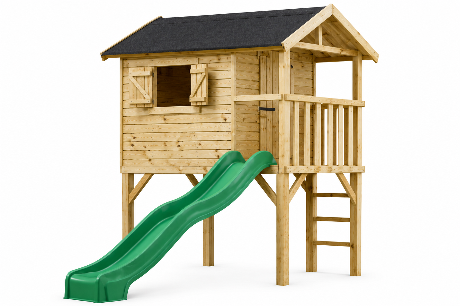 Tuin Voldemort Wooden Stilt Outdoor Playhouse Set Green Slide Platform Ladder