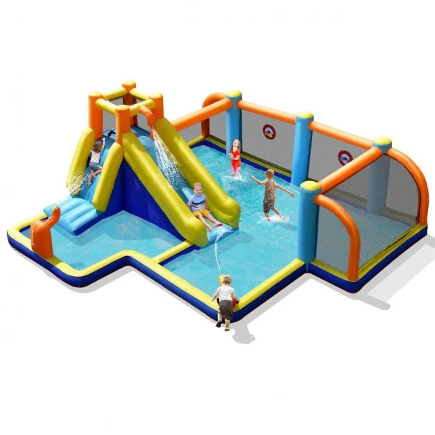Costway Inflatable Water Bounce House Slide Water Cannons Splash Pool Climbing Wall