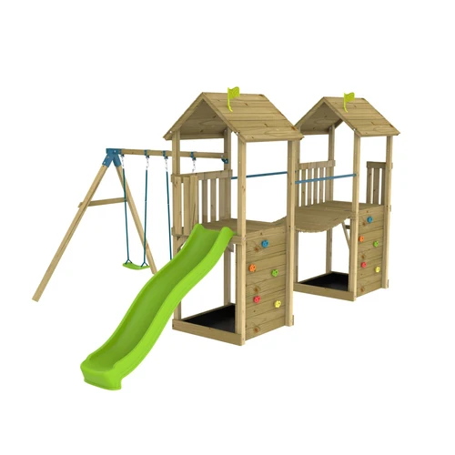 TP Toys Skywood Wooden Play Tower Bridge Slide Double Swing FSC Certified
