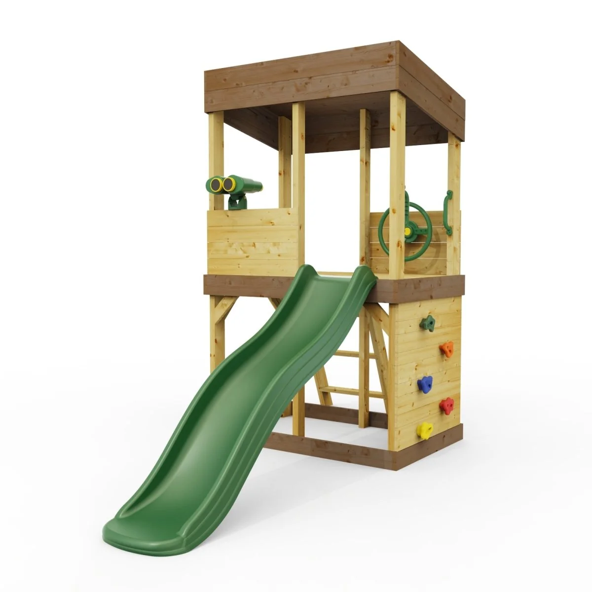 Rebo Lookout Tower Wooden Playhouse Outdoor Climbing Frame Wave Slide Play Set