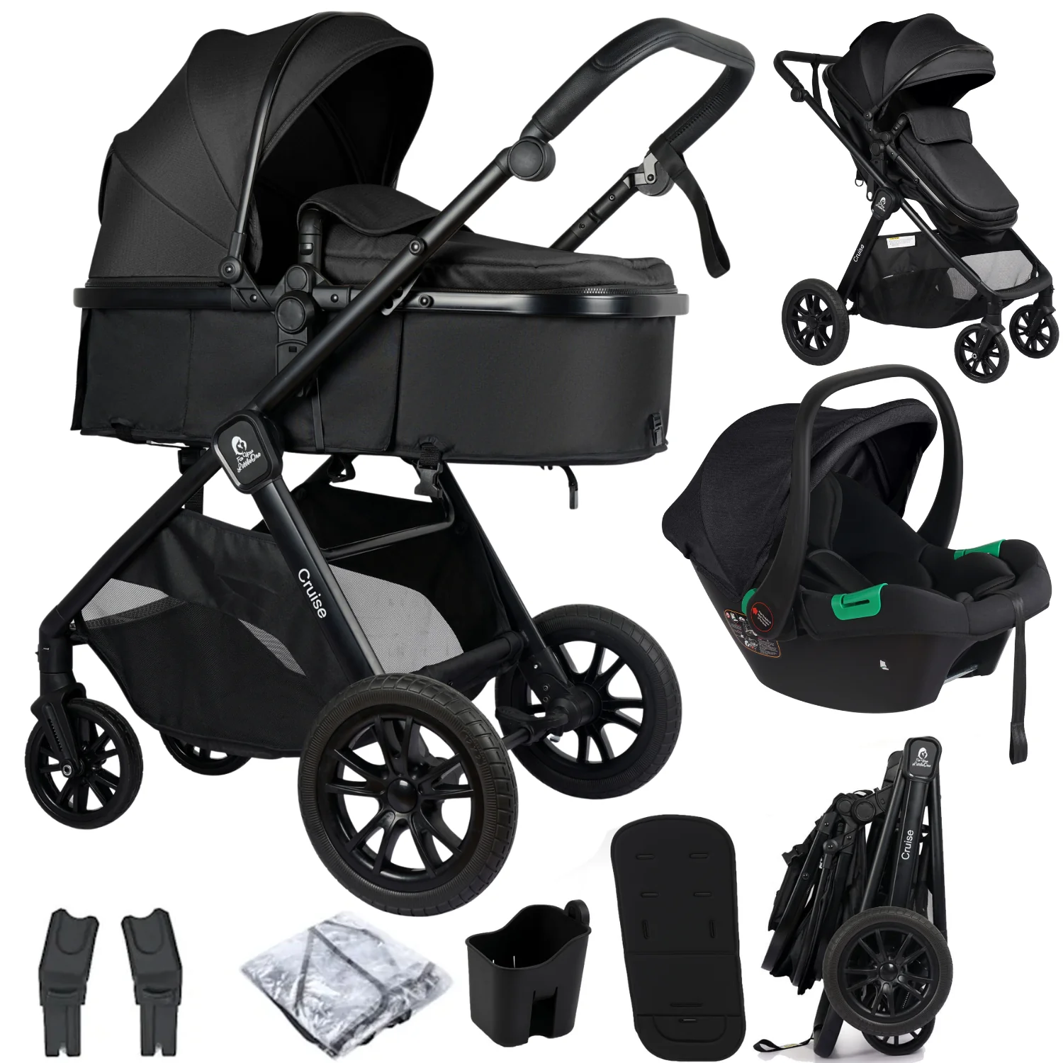 For Your Little One Cruise 3 in 1 Travel System i-Size Car Seat Black Eclipse