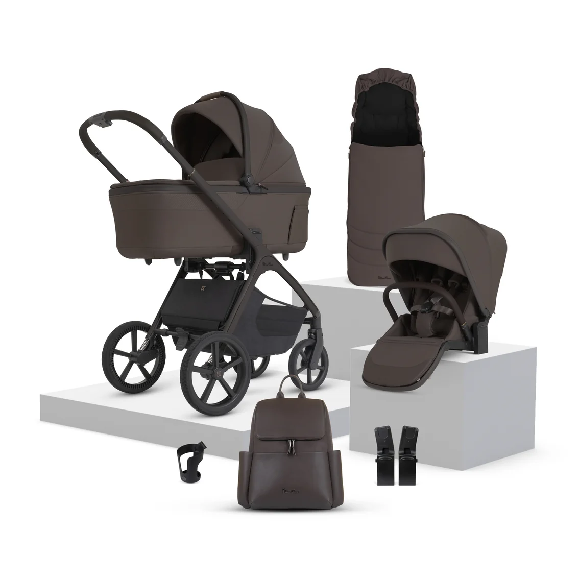 Silver Cross Cove 2 Stroller Accessory Bundle Footmuff Bag Mat Chocolate
