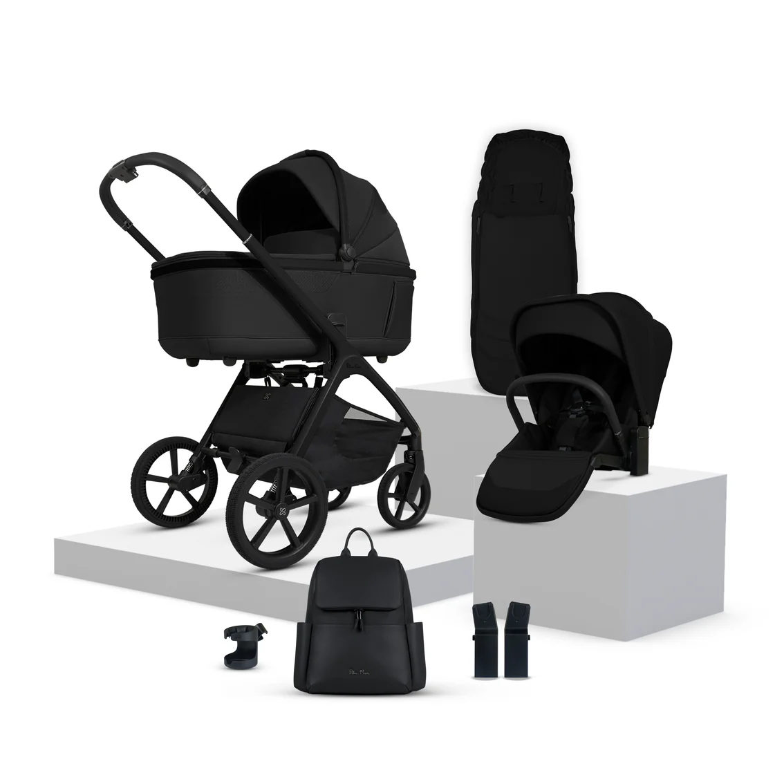 Silver Cross Cove Stroller Accessory Bundle Footmuff Backpack Cup Holder Onyx