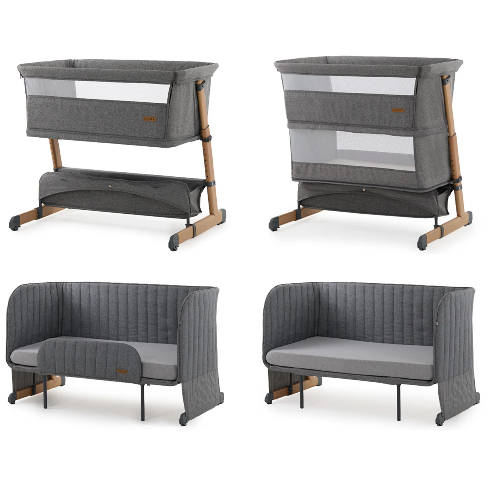 5 in 1 Sleepy Bedside Co Sleeper Crib Cot Toddler Bed Grey
