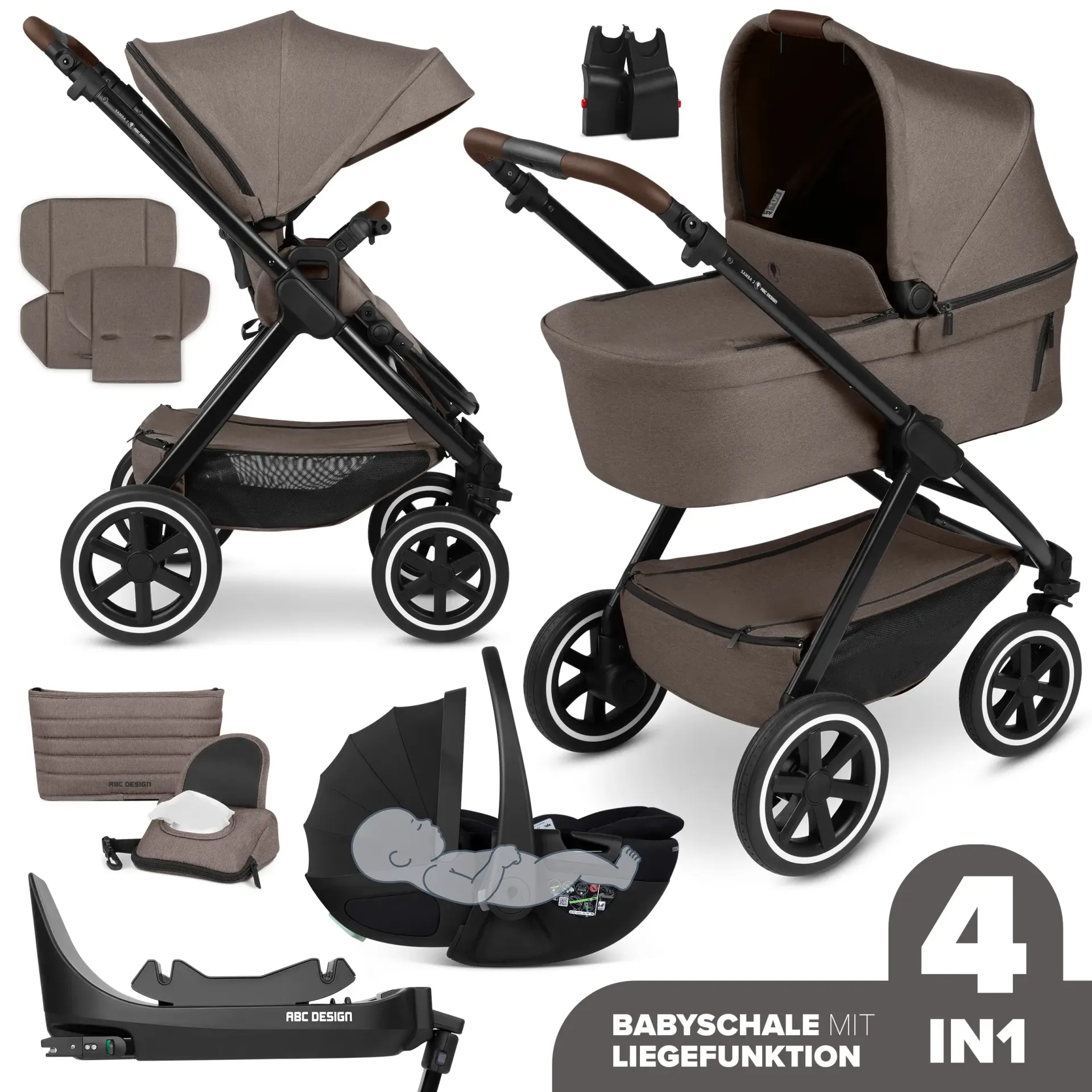 ABC Design Samba 2 4in1 Stroller Set Calla Lie Flat Infant Car Seat Nature