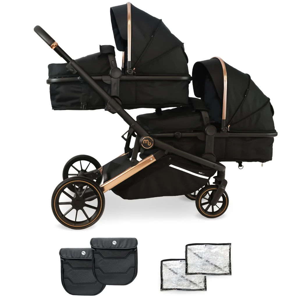 My Babiie MB33 SE Tandem Convertible Double Stroller Rose Gold Black