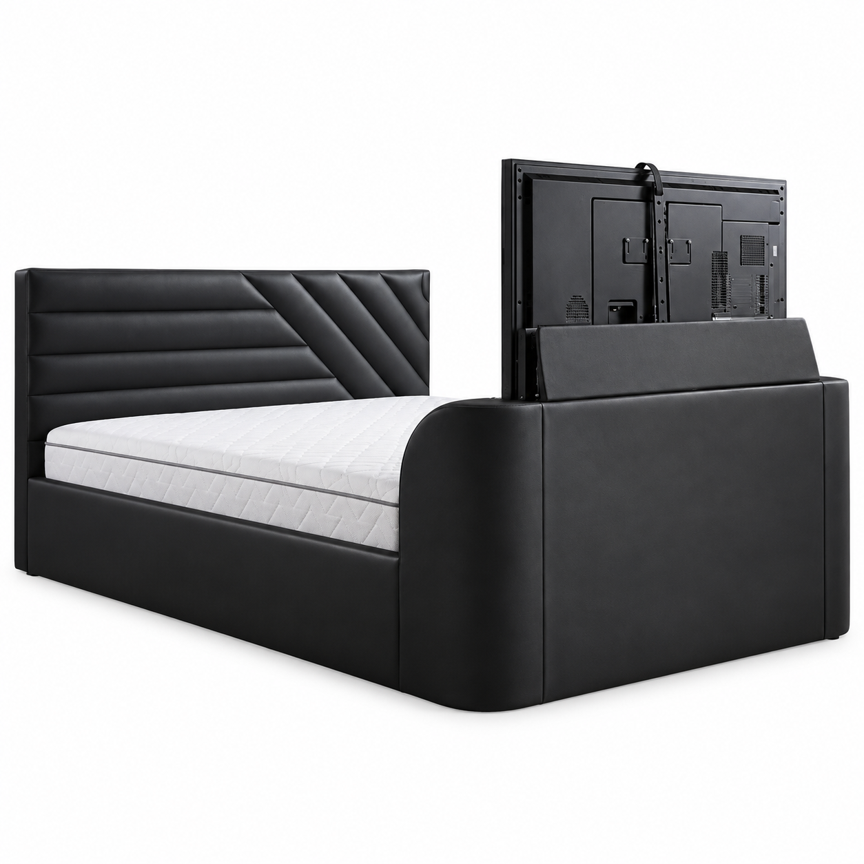 Happy Beds Chicago Black Leather Ottoman Storage TV Bed Double