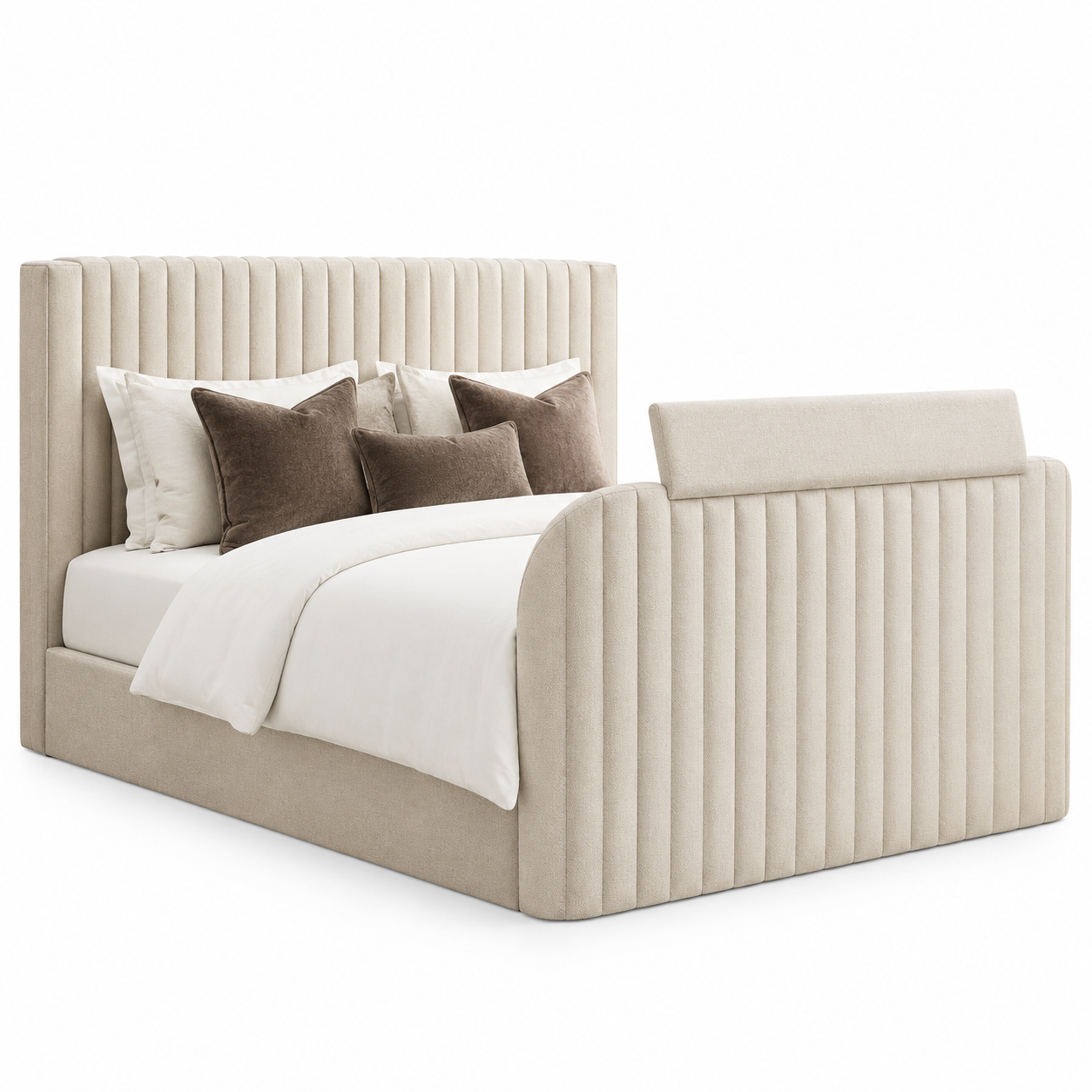 Happy Beds Hermione Natural Fabric Ottoman Storage TV Bed Frame 5ft King Size