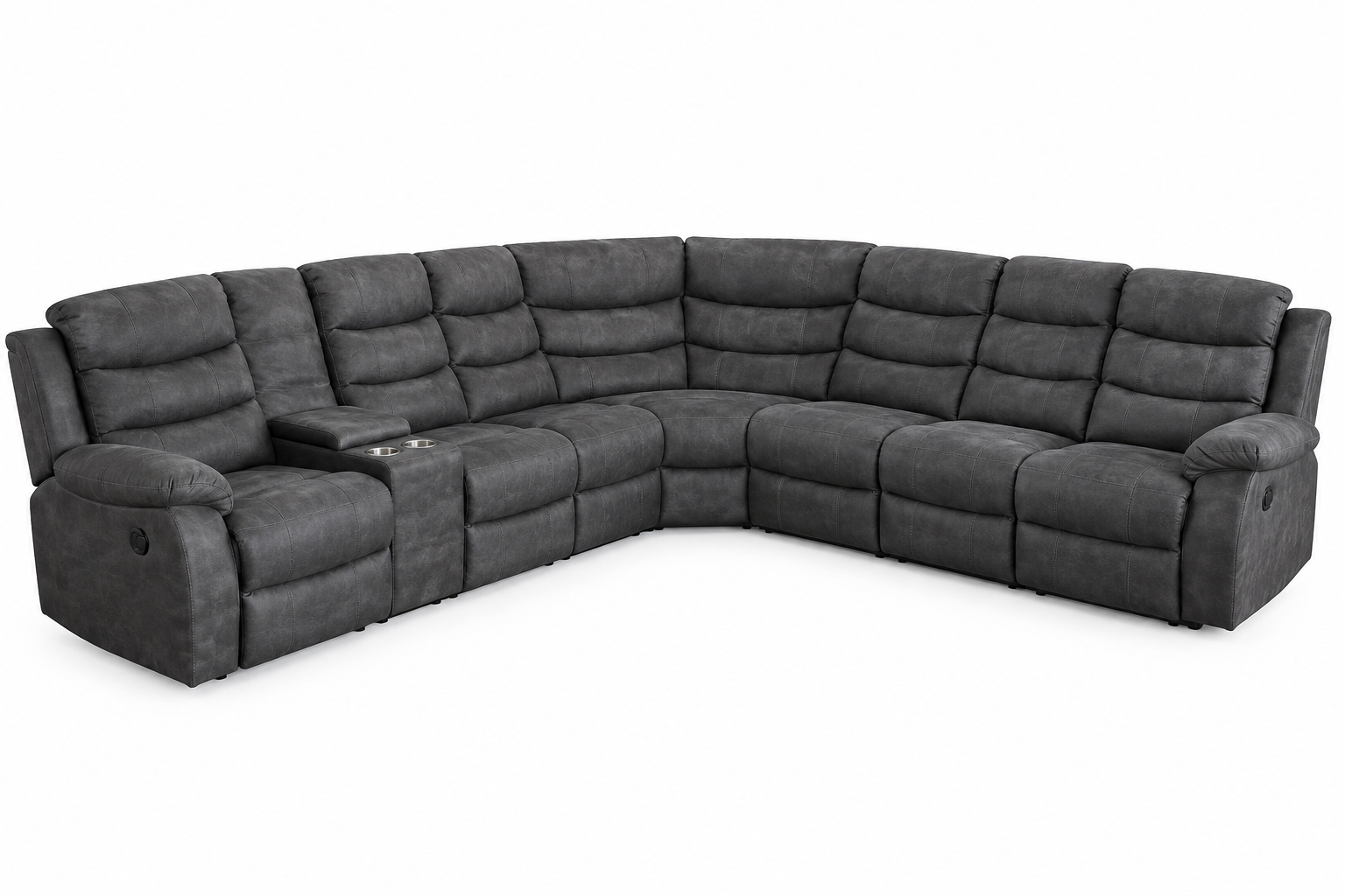 Abode Outlet Willow Dark Grey Easy Clean Fabric 3C3C Recliner Corner Sofa with Drinks Tray Table