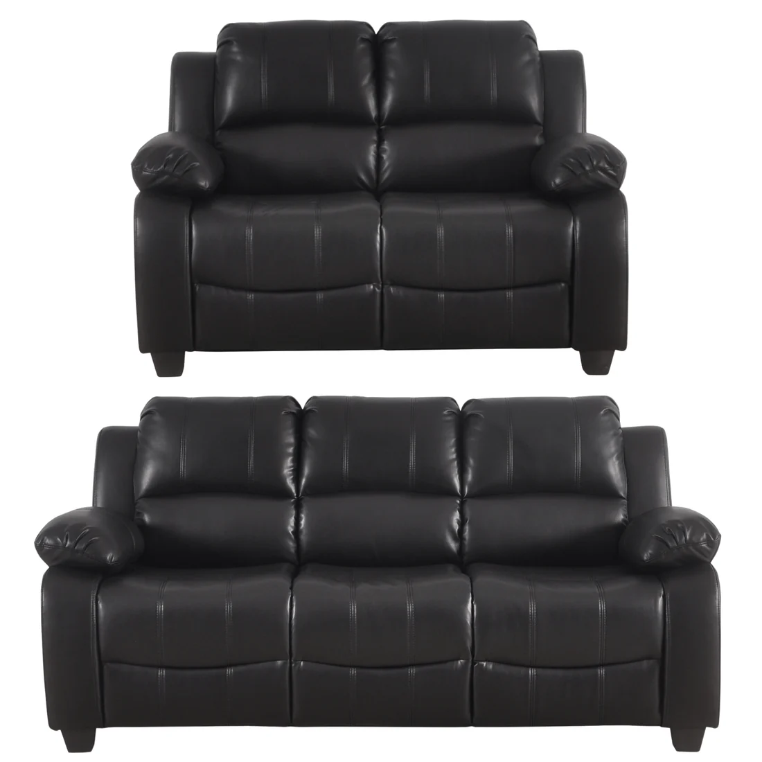 Furniture Instore Valerie Black Leather Modern 3 and 2 Seater Sofa Set