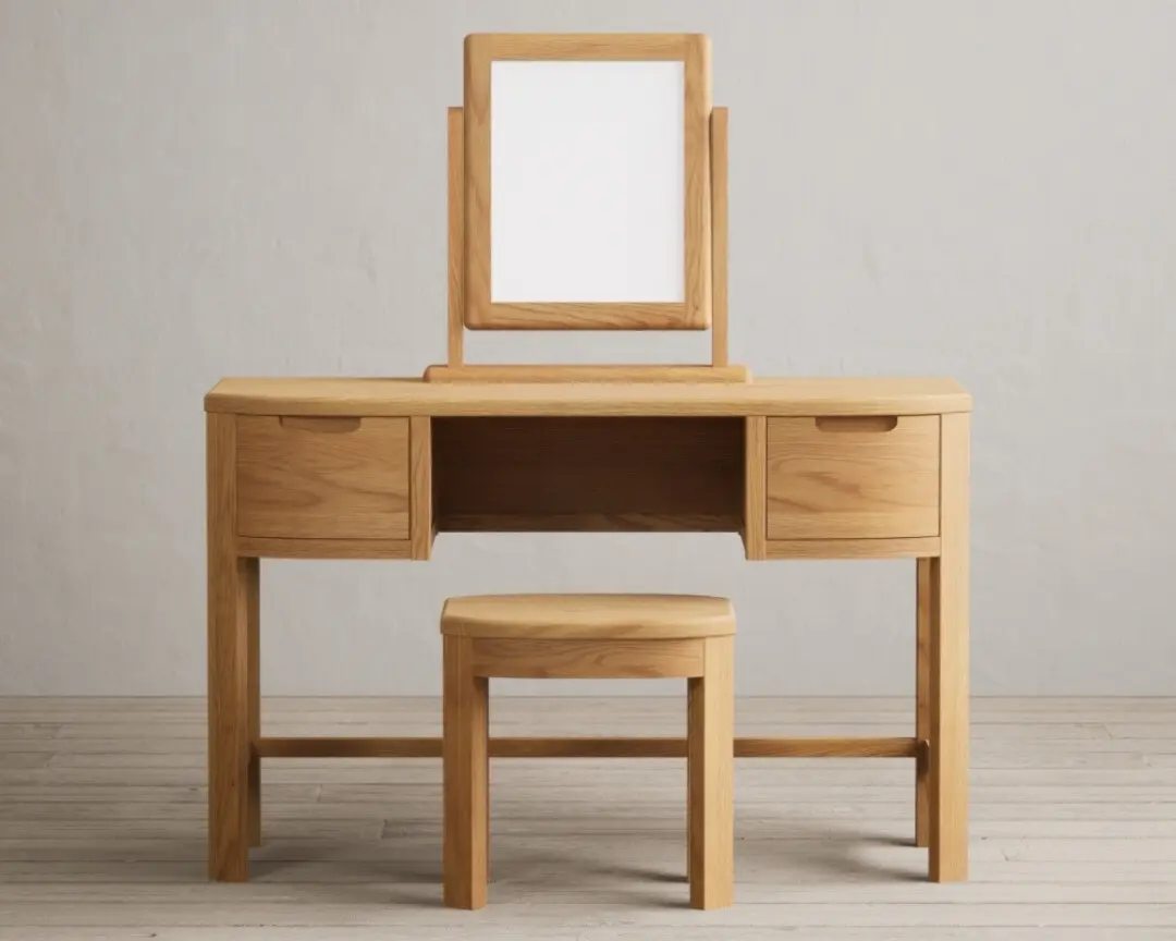 Oak and More Somerton Solid Oak Dressing Table Set with Mirror and Stool