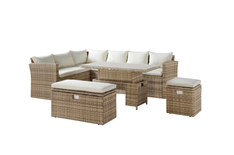 Daals Granchester Rattan Rectangular Corner Dining Sofa Set with Rising Table Natural